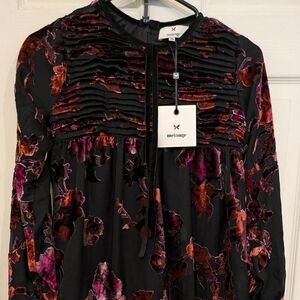 Melange Girls Size 14 Velvet Flower Black Long Sleeve Dress NWT